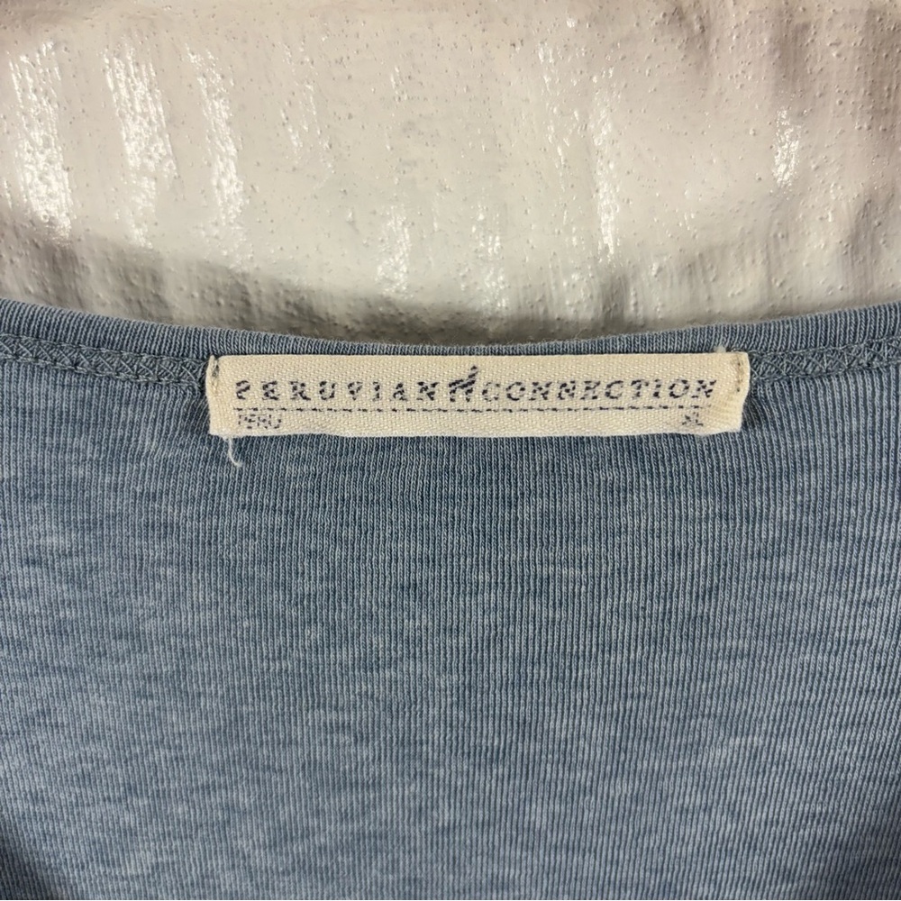 Peruvian Connection Blue Pima Cotton Tunic V-Neck Long Sleeve Top XL - Picture 2 of 3